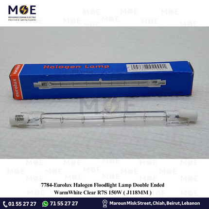 Eurolux Halogen Floodlight Lamp Double Ended WarmWhite Clear R7S 150W | J118MM | لمبة برجكتور هالوجين ورم وايت
