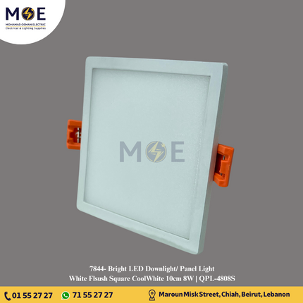 Bright LED Downlight/ Panel Light White Flsush Square CoolWhite 10cm 8W | QPL-4808S | سبوت ليد مربع مخفي ابيض كول وايت
