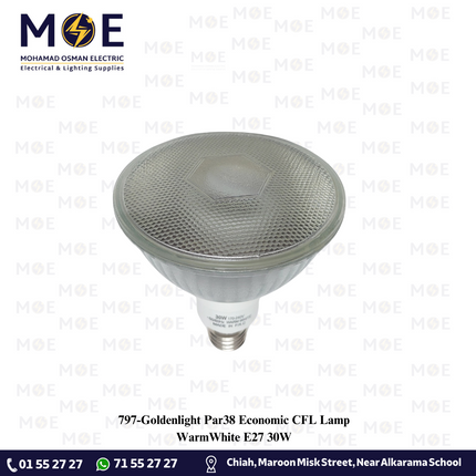 Goldenlight Par38 Economic CFL Lamp WarmWhite E27 30W | لمبة بار توفير برم ورم وايت