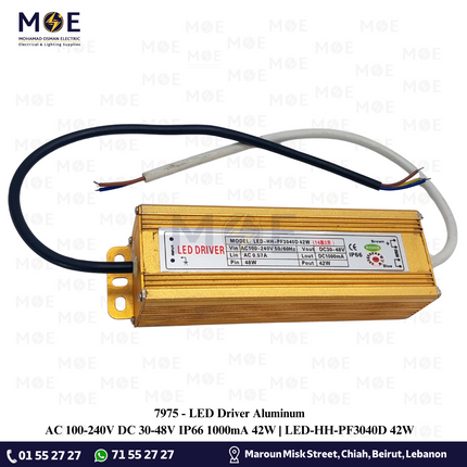 LED Driver Aluminum AC 100-240V DC 30-48V IP66 1000mA 42W | LED-HH-PF3040D 42W | ترانس ليد مطري المنيوم