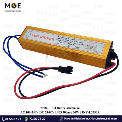 LED Driver Aluminum AC 100-240V DC 75-96V IP65 300mA 30W | JNY-L2530A | ترانس ليد مطري المنيوم