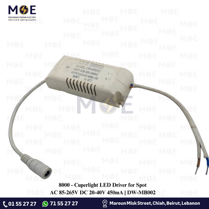 Cuperlight LED Driver for Spot AC 85-265V DC 20-40V 450mA | DW-MB002 | ترانس ليد سبوت
