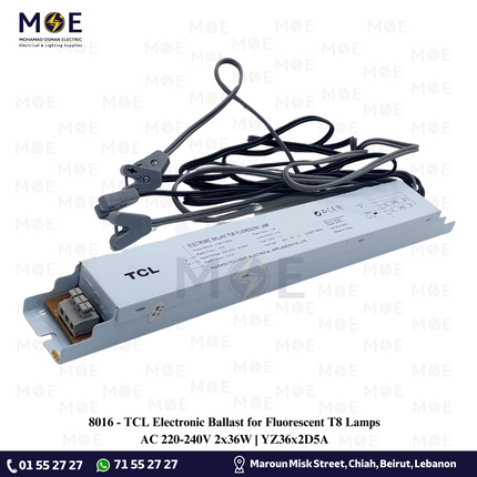 TCL Electronic Ballast for Fluorescent T8 Lamps AC 220-240V 2x36W | YZ36x2D5A | ترانس الكترون