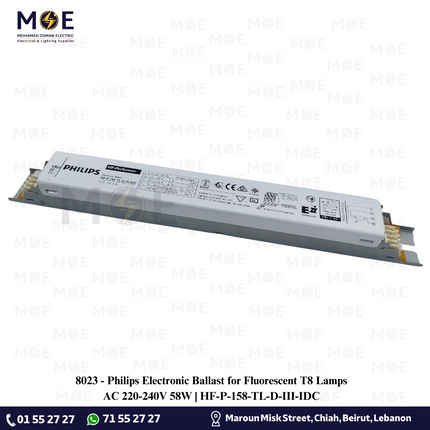 Philips Electronic Ballast for Fluorescent T8 Lamps AC 220-240V 58W | HF-P-158-TL-D-III-IDC | ترانس الكترون