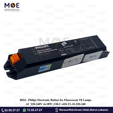 Philips Electronic Ballast for Fluorescent T8 Lamps AC 220-240V 4x18W | EB-C-418-TL-D-220-240 | ترانس الكترون