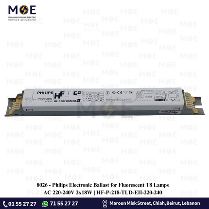 Philips Electronic Ballast for Fluorescent T8 Lamps AC 220-240V 2x18W | HF-P-218-TLD-EII-220-240 | ترانس الكترون