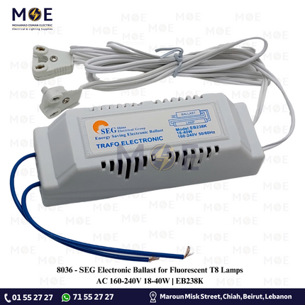 SEG Electronic Ballast for Fluorescent T8 Lamps AC 160-240V 18-40W | EB238K | ترانس الكترون