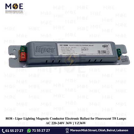 Liper Lighting Magnetic Conductor Electronic Ballast for Fluorescent T8 Lamps AC 220-240V 36W | YZ36W | ترانس الكترون
