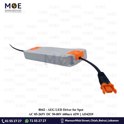 AEG LED Driver for Spot AC 85-265V DC 50-80V 600mA 42W | AD42S9 | ترانس ليد سبوت