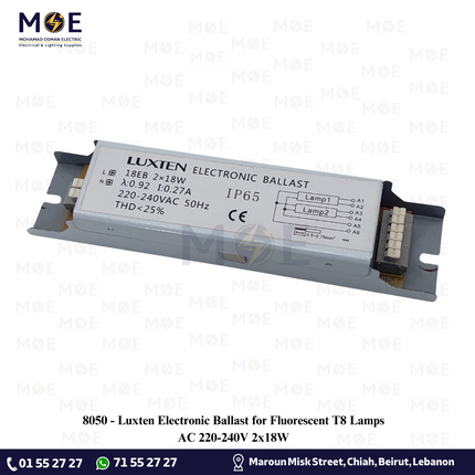 Luxten Electronic Ballast for Fluorescent T8 Lamps AC 220-240V 2x18W | ترانس الكترون