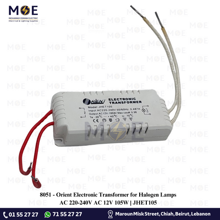 Orient Electronic Transformer for Halogen Lamps AC 220-240V AC 12V 105W | JHET105 | ترانس هالوجين
