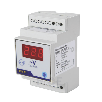 Entes Single Phase Digital Voltmeter DIN AC 10-600V 3module | EVM-R3 | ساعة فولت على سكة واحد فاز