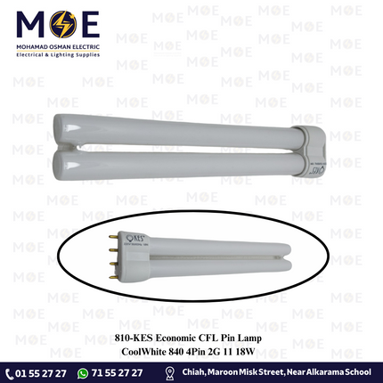 KES Economic CFL Pin Lamp CoolWhite 840 4Pin 2G 11 18W | لمبة شك توفير كول وايت