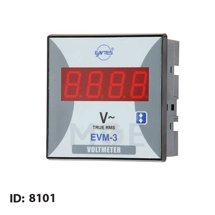 Entes Single Phase Digital Voltmeter DIN Programmable AC 10-600V 3module | EVMR3C | ساعة فولت على سكة واحد فاز مع عيار