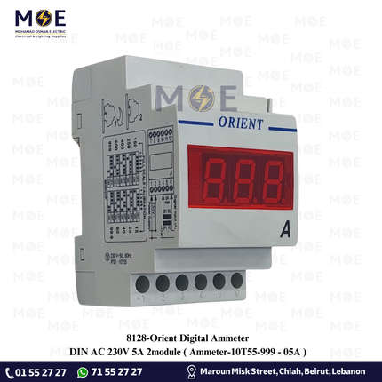 Orient Digital Ammeter DIN AC 230V 5A 2module | Ammeter-10T55-999/05A | ساعة امبير على سكة
