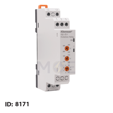 Klemsan Over & Under Voltage Protection Relay DIN Delay Time 10A 250V AC 1P 1module | KL-G1-VM-270146 | حماية فاز واحد فاز