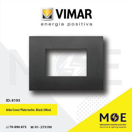 Vimar Arke Cover Plate technopolymer Black 3module | 19653.71 | بلاك بلاستيك اسود