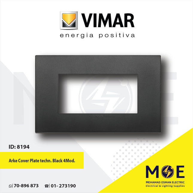 Vimar Arke Cover Plate technopolymer Black 4module | 19654.71 | بلاك بلاستيك اسود