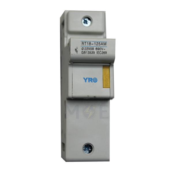 YRO Din Fuse Holder 22x58mm 125A 690VAC 1P 2module | RT18-125-22x58-AC | دجنتور بيت فيوز مفرد مجوز - حامل فيوز على سكة دين - قاعدة فيوز