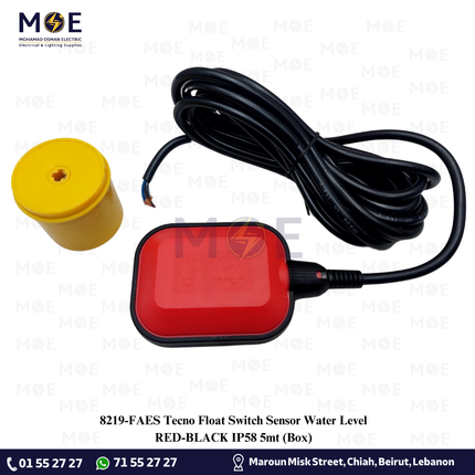 FAES Tecno Float Switch Sensor Water Level RED-BLACK IP58 5mt (Box) | فواشة طابة اوتوماتيك