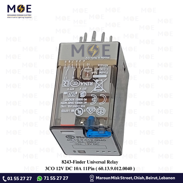 Finder Universal Relay 3CO 12V DC 10A 11Pin | 60.13.9.012.0040 | ريليه