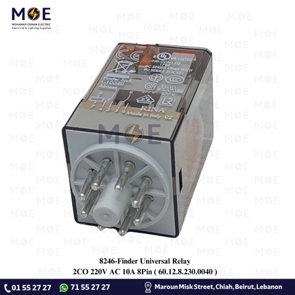 Finder Universal Relay 2CO 220V AC 10A 8Pin | 60.12.8.230.0040 | ريليه