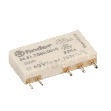 Finder Slim Electromechanical PCB Relay 1CO 60V DC 5Pin With 93.61.8.230 Modular Socket | 34.51.7.060.0010 | ريليه الكتروميكانيك على قاعدة سكة رفيعة