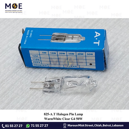A.T Halogen Pin Lamp WarmWhite Clear G4 50W | لمبة شك هالوجين شفاف