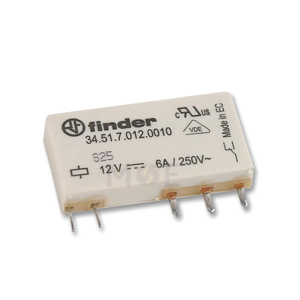 Finder Slim Electromechanical PCB Relay 1CO 12V DC 5Pin With 93.61.7.024 Modular Socket | 34.51.7.012.0010 | ريليه الكتروميكانيك على قاعدة سكة رفيعة
