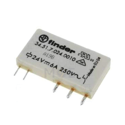 Finder Slim Electromechanical PCB Relay 1CO 24V DC 5Pin With 93.61.7.024 Modular Socket | 34.51.7.024.0010 | ريليه الكتروميكانيك على قاعدة سكة رفيعة