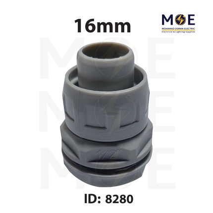 Elettrocanali IP65 Cable Gland / Box Joint for flexible conduit Gray GX16 16mm | GX16 | برس اتوب للفلكسيبل رمادي