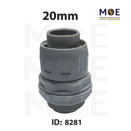 Elettrocanali IP65 Cable Gland / Box Joint for flexible conduit Gray GX20 20mm | GX20 | برس اتوب للفلكسيبل رمادي