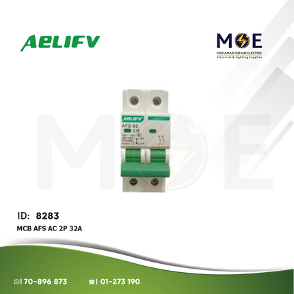 Aelifv MCB AFS AC 2P 32A | AFS-63 AC | دجنتور كهرباء مجوز - قاطع كهربائي