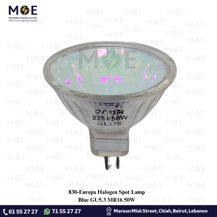 Europa Halogen Spot Lamp Blue GU5.3 MR16 50W | لمبة سبوت هالوجين ازرق