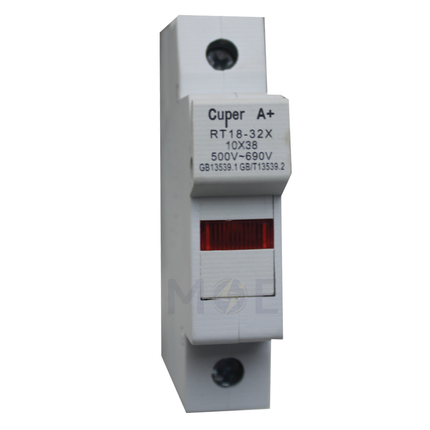 CuperA+ Din Fuse Holder With Indicato 10x38mm 32A 500VAC | RT18-32X-AC | دجنتور بيت فيوز مفرد مع ضو - حامل فيوز على سكة دين - قاعدة فيوز