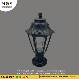 Fumagalli Outdoor Hexagonal Lantern with clear panels MIKROLOT/ANNA Black E27 38.5cm | E22.110.000.AXE27 | فانوس تصوينة مسدس شفاف اسود