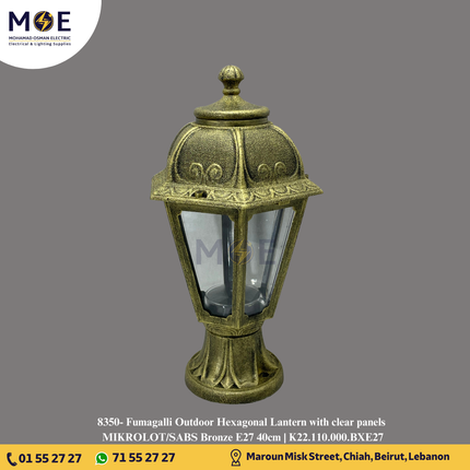 Fumagalli Outdoor Hexagonal Lantern with clear panels MIKROLOT/SABS Bronze E27 40cm | K22.110.000.BXE27 | فانوس تصوينة مسدس شفاف برونز