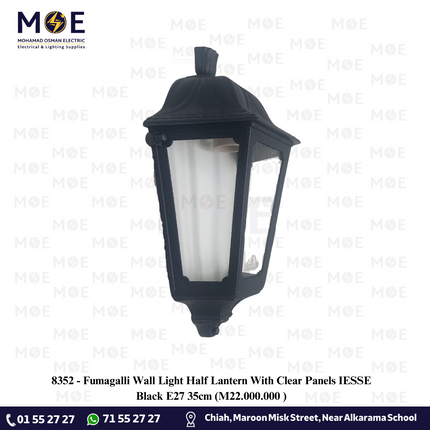 Fumagalli Wall Light Half Lantern With Clear Panels IESSE Black E27 35cm | M22.000.000 | فانوس حائط مسح شفاف اسود