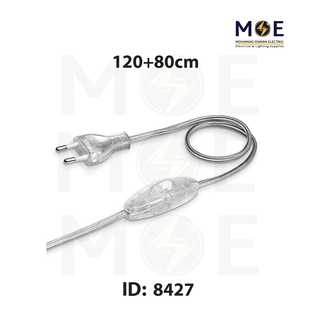Arditi Single Pole Lamp Cord with Switch & Plug Transparent 2A 250V 120+80cm | 20492 | شريط لمبدير مع فيش و مفتاح خط واحد شفاف