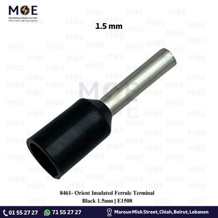 Orient Insulated Ferrule Terminal Black 1.5mm | E1508 | كوس انبوب اسود
