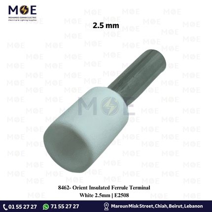 Orient Insulated Ferrule Terminal White 2.5mm | E2508 | كوس انبوب ابيض