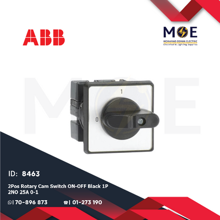 ABB 2 Position Rotary Cam Switch ON-OFF Black 1P 2NO 25A 0-1 | 1SCA022531R4920 | مفتاح