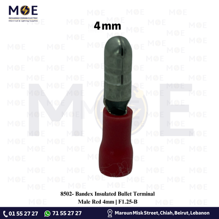Bandex Insulated Bullet Terminal Male Red 4mm | F1.25-B | كوس اصبع دكر احمر