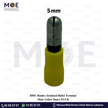 Bandex Insulated Bullet Terminal Male Yellow 5mm | F5.5-B | كوس اصبع دكر اصفر