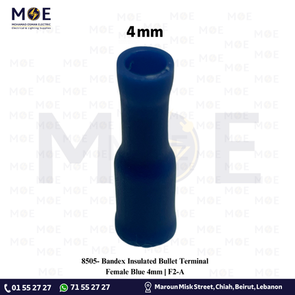Bandex Insulated Bullet Terminal Female Blue 4mm | F2-A | كوس اصبع انتاية ازرق