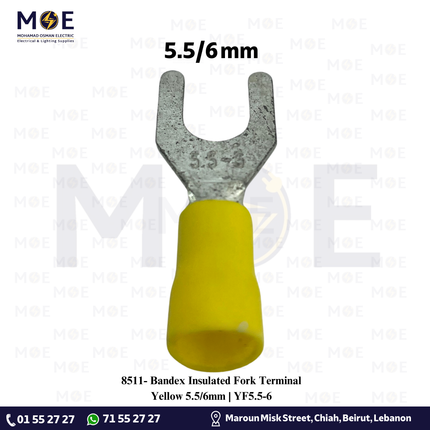 Bandex Insulated Fork Terminal Yellow 5.5/6mm | YF5.5-6 | كوس شوكة اصفر
