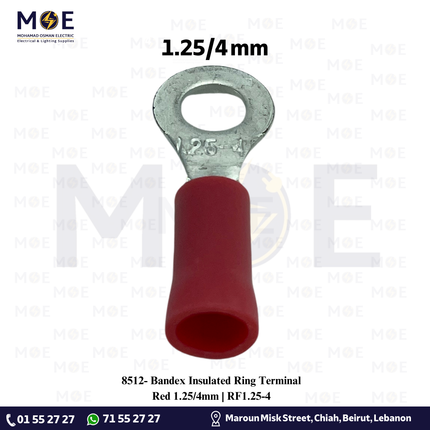 Bandex Insulated Ring Terminal Red 1.25mm / 4mm | RF1.25-4 | كوس حلقة احمر
