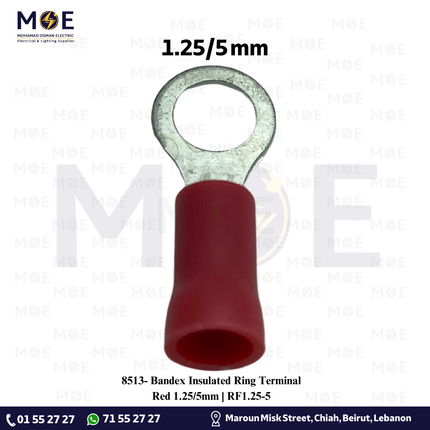 Bandex Insulated Ring Terminal Red 1.25mm / 5mm | RF1.25-5 | كوس حلقة احمر