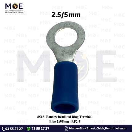 Bandex Insulated Ring Terminal Blue 2.5mm / 5mm | RF2-5 | كوس حلقة ازرق