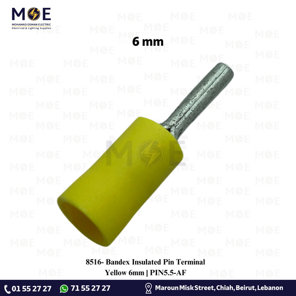 Bandex Insulated Pin Terminal Yellow 6mm | PIN5.5-AF | كوس مسمار اصفر